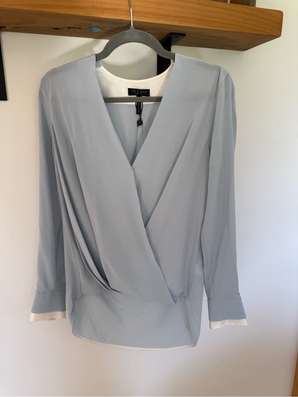 rag & bone Pale Blue Surplice Blouse with Cream Trim